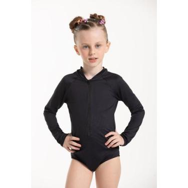 Imagem de Maiô Infantil Manga Longa com Zíper Estampado - Metida Moça, Preto, 08