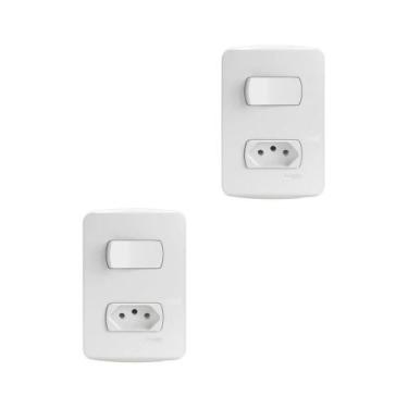 Imagem de Kit 2 Conjuntos Montados 1 Interruptor Simples E 1 Tomada 2P+T 10A Pb 