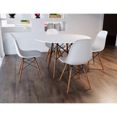 Imagem de Jogo de Mesa 4 Cadeiras Brancas Eames Dkr 110 Cm Base Madeira Tampo Br