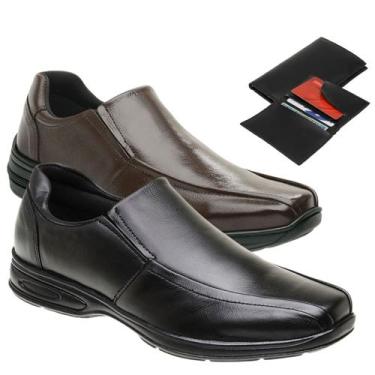 Imagem de Kit 2 pares de Sapato Social Masculino Liso Solado Costurado + Carteir