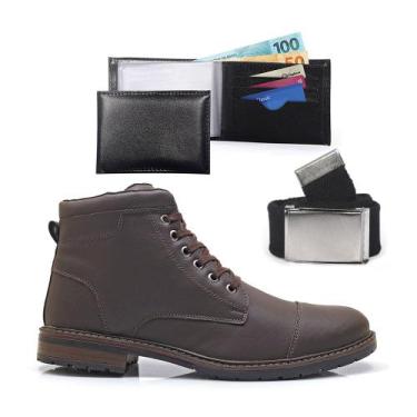 Imagem de Kit Botas Masculinas Casual Com Carteira e Cinto Coturno Cano Baixo Co