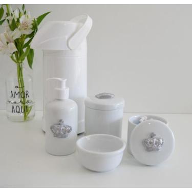 Imagem de Kit Higiene Bebê Porcelana Potes Gel Térmica K021 Coroa - Ciranda Arte