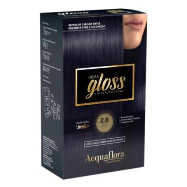Imagem de Coloração Creme Acquaflora Kit Hidra Gloss 2.8 Preto Azulado