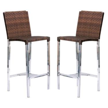 Imagem de Kit com 2 Banquetas Altas Jardim em Alumínio e Fibra Argila - Premium 