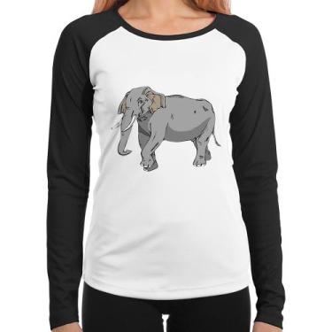 Imagem de Baby Look Raglan Elefante Ilustração Manga Longa - Foca na Moda, Branc