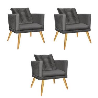 Imagem de Kit 03 Poltrona Cadeira Milena Confort Com almofada Sala Recepção Escr