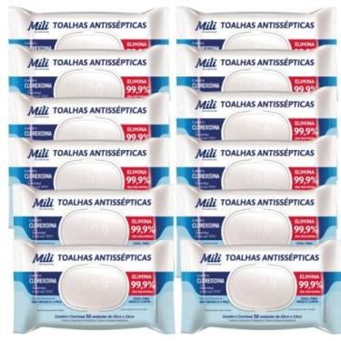 Imagem de Lenço Umedecido ou Toalhas Antissépticas Mili  12 pacotes c/ 50 (total