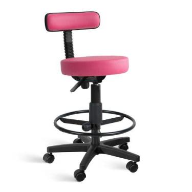 Imagem de Cadeira Mocho Patti Giratória Alta com Aro Rosa - Flex Cadeiras