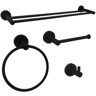 Imagem de Kit Banheiro Preto Fosco Aço Inox 304 Acessorios Para Lavabo Luxo 4 Pe