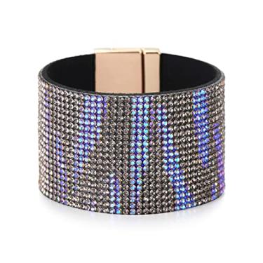 Imagem de Pulseira de couro com strass de cristal cintilante pulseira feminina de couro com cristais austríacos criados em couro pulseira magnética de borda larga pulseira de couro para meninas adolescentes, Cobre, outro