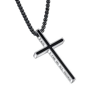 Imagem de Colar de cruz masculino, Filipenses 4:13 I CAN DO ALL THINGS Colar com pingente de versículo da Bíblia em aço inoxidável joia cristã