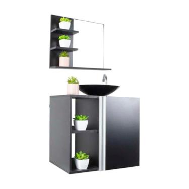 Imagem de Gabinete Banheiro– Armário+Cuba+Espelheira Harpia Preto 55cm