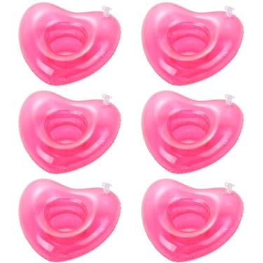 Imagem de Pacote com 6 suportes infláveis para bebidas de coração rosa, boias flutuantes LIYDE para piscina, suporte de bebida para decoração de festa na piscina, acessórios de piscina para adultos