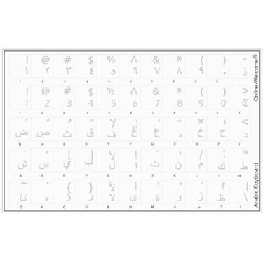 Imagem de Adesivos de teclado arábico fundo transparente letras brancas para teclado PC laptop