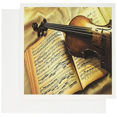 Imagem de 3dRose Clássico violino velho em folhas de música - cartões comemorativos, 15,24 x 15,24 cm, conjunto de 6 (gc_109703_1)