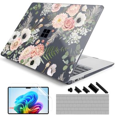 Imagem de DONGKE Capa para Microsoft Surface Laptop 2024, Windows 11 Copilot+ PC, tela sensível ao toque de 13,8 polegadas, capa protetora de plástico rígido com capa de teclado e protetor de tela - flores