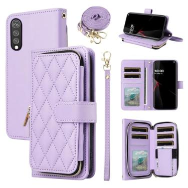 Imagem de Furiet Argyle Capa carteira para LG Velvet 5G/LGVelvet Verizon G5 UW T-Mobile 2020 com alça de pulso, 9+ compartimentos para cartões com zíper e suporte para celular LM G900UM 4G Tmobile roxo