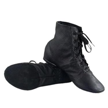 Imagem de Cheapdancing Botas femininas de couro para prática de dança, botas de jazz com sola macia, preta, Preto, 40