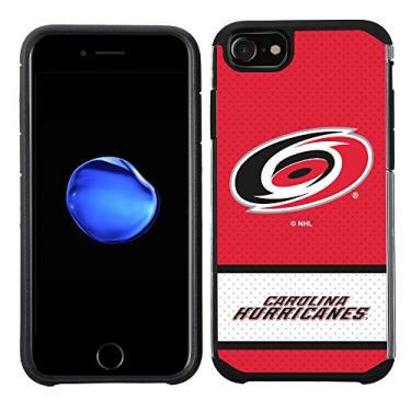 Imagem de Apple iPhone 8/iPhone 7/iPhone 6S/ iPhone 6 - Capa traseira texturizada de jérsei vermelho licenciada pela NHL Carolina Hurricanes na pele preta de TPU