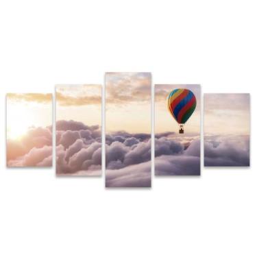 Imagem de Kit Quadros Mosaico Nuvens Colorido Balão Horizonte Sol Paisagem Decor