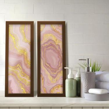 Imagem de Kit 2 Quadros Decorativos Lavabo Pedra Quartzo Rosa Dourado Rose Gold 