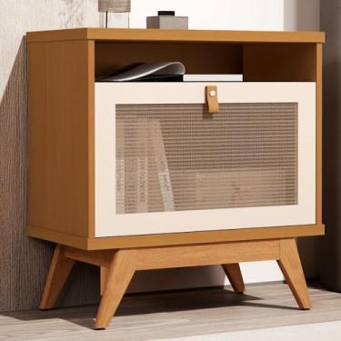 Imagem de Mesa de Cabeceira 1 Porta Nature/Perola/Rattan Jb 2300 - Jb Bechara