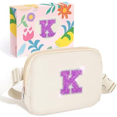 Imagem de COSHAYSOO Pochete de cintura pequena com alça ajustável com patch de letra inicial para mulheres, adolescentes, meninas, viagens, academia, caminhada, bolsa de viagem transversal, bolsa moderna