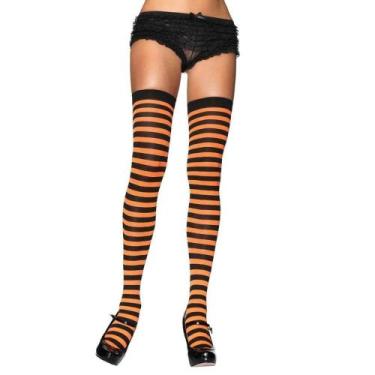 Imagem de Meia 7/8 Leg Avenue 6005 Listrada, U, Laranja neon, Preto