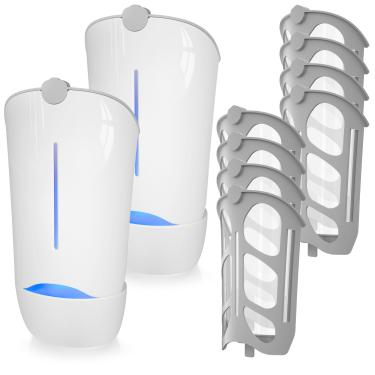 Imagem de SHAPON Armadilha de insetos voadora para uso interno, plugue de apanhador de moscas de insetos de frutas com luz UV, matador de mosquitos seguro para uso doméstico com refis (2 bases plug-in + 8