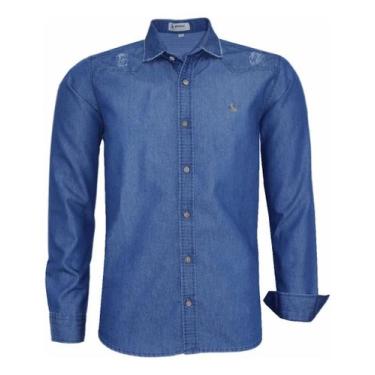 Imagem de Camisa Social Jeans Amil Masculina Comfort Tecido Misto 1810, Azul, Ma