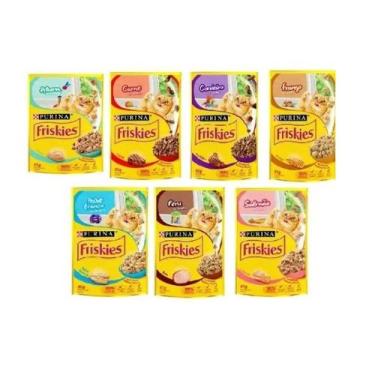 Imagem de 10 saches friskies sabores variados carne, peixe branco, peru, salmao,