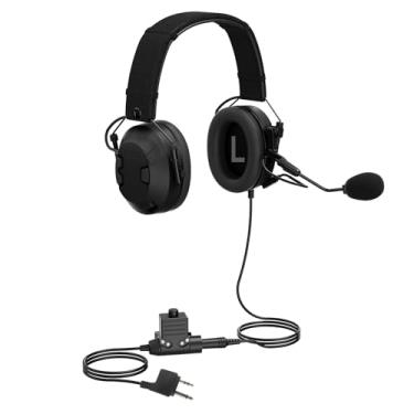 Imagem de Fones de ouvido com redução de ruído real, NRR 26dB, Boom Mic, U94 PTT, rádio bidirecional ANR, fone de ouvido tático Airsoft para Midland GXT, XT, gmrs, x tra, série G Walkie Talkie (com fio, preto)