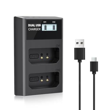 Imagem de LP Carregador de bateria LP-E10, carregador duplo LCD compatível com Canon EOS Rebel T7, T6, T5, T3, T100, 4000D, 3000D, 2000D, 1500D, 1300D, 1200D, 1100D, Kiss X50, X70, X80, X90 (não serve para T3i