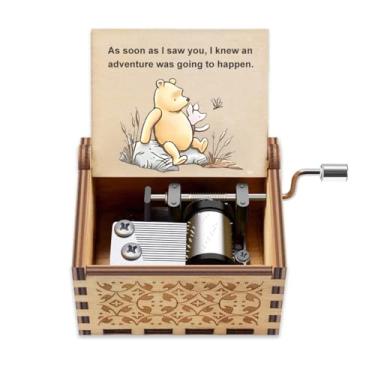 Imagem de Yesnote Caixa de música Pooh presente para esposa, aniversário romântico, aniversário, dia de Natal, esposa, namorada, mulher, presente, manivela, caixa musical de madeira, peça You are My Sunshine