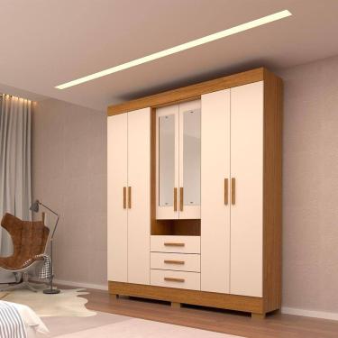 Imagem de Guarda Roupa Casal Bolívia Com Espelho 6 Portas Linhamobília Cinamomo Off White