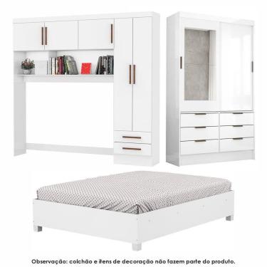 Imagem de Guarda Roupa Sevilha Com Espelho E Cama Casal Carioca Móveis Branco