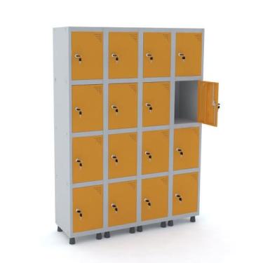 Imagem de Roupeiro de aço 4m 16 portas fechadura pandin - cinza/laranja