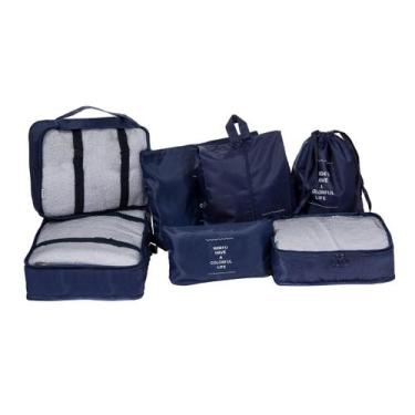 Imagem de Necessaire organizador para mala de viagem kit com 7 peças cor azul ma