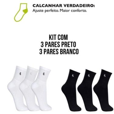 Imagem de Kit 6 Meias Unisex Lupo Cano Médio Algodão Original + NF, Preto, Branc