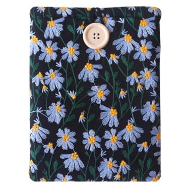 Imagem de Capa de tecido bordado para Kindle Paperwhite, Kindle Basic, Kobo Clara 2E, Boox Palma, Nook Glowlight – Capa protetora de tecido para tablets e e-readers feita à mão – Margarida azul e preta