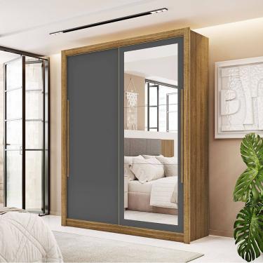 Imagem de Guarda Roupa Roupeiro Casal Dubai 2 Portas de Correr com Espelho Nature Camarim Alasca Flex Vila Rica