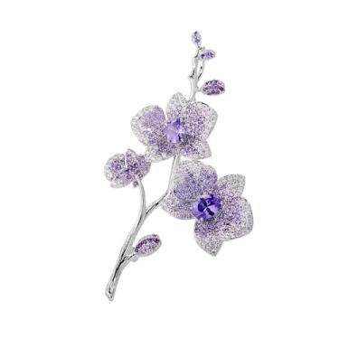 Imagem de Elegante broche de casamento de orquídea borboleta para mulheres noiva delicado roxo zircônia cristal ramo de flores corsage festa buquê de dança alfinetes de lapela acessórios de terno linda senhora