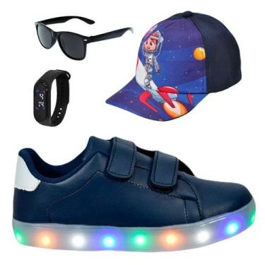 Imagem de Tênis Infantil Masculino Com Led Casual Moderno Confortável Novo +Boné