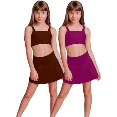 Imagem de Kit 2 Conjuntos Top e Saia Roupa Ginástica Infantil Menina Para Esport