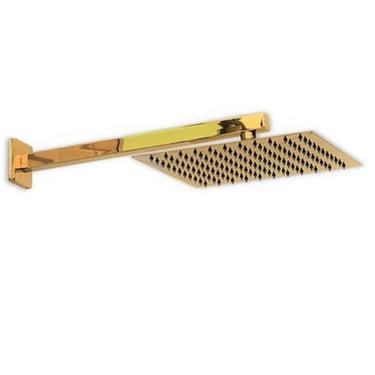 Imagem de Ducha Chuveiro Dourado Inox 20x20 Slim Suporte Braço Quadrado Banheiro Piscina Area Ext...