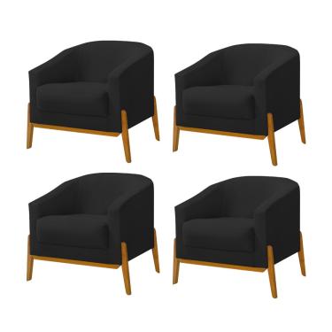 Imagem de Kit 4 Poltronas Living Base em Madeira Maciça Flórida Veludo Preto