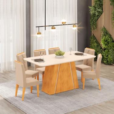 Imagem de Conjunto Sala de Jantar 6 Cadeiras Tampo Curvo dj Móveis Gabi Cedro Off Yasmin Kraft