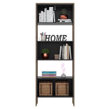 Imagem de Livreiro com Nichos 3440 Carvalho Rústico toq Preto Fosco - Qmovi