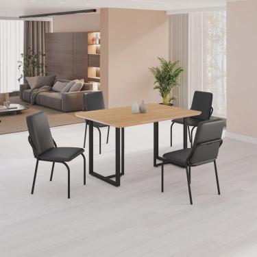 Imagem de Conjunto Sala de Jantar Mesa 120x90cm Base Lunna Tampo Mdf Malibu Preto