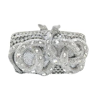 Imagem de UMREN Bolsa feminina com strass Sparkly Snake Bolsa para noite luxuosa bolsa clutch de cristal com glitter para festa de casamento, formatura, Prata